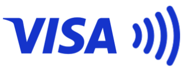 Visaのタッチ決済に対応していることを示す「Visa」と非接触決済マークのロゴ。