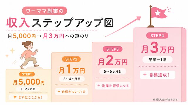 ワーママ副業の収入ステップアップ図