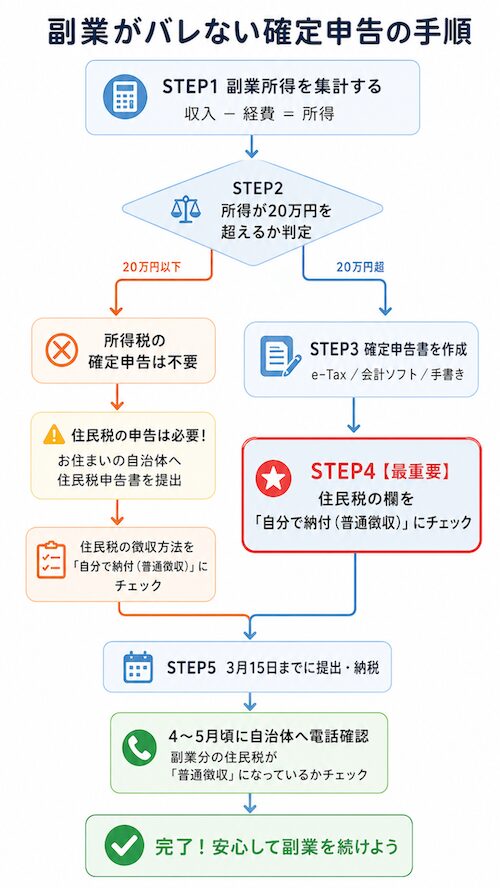 副業がバレない確定申告の手順