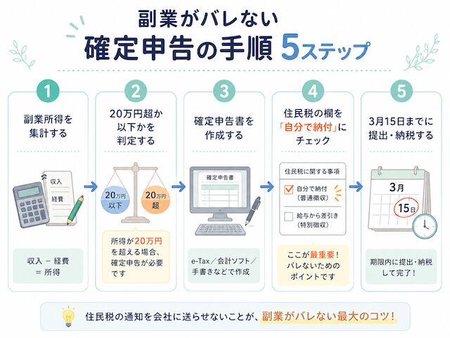 副業がバレない確定申告の手順5ステップ